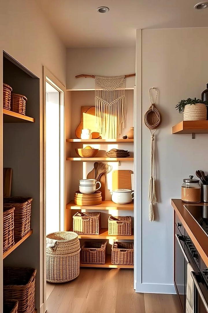 Open Concept Pantry with Baskets - 30 Corner Pantry Ideas