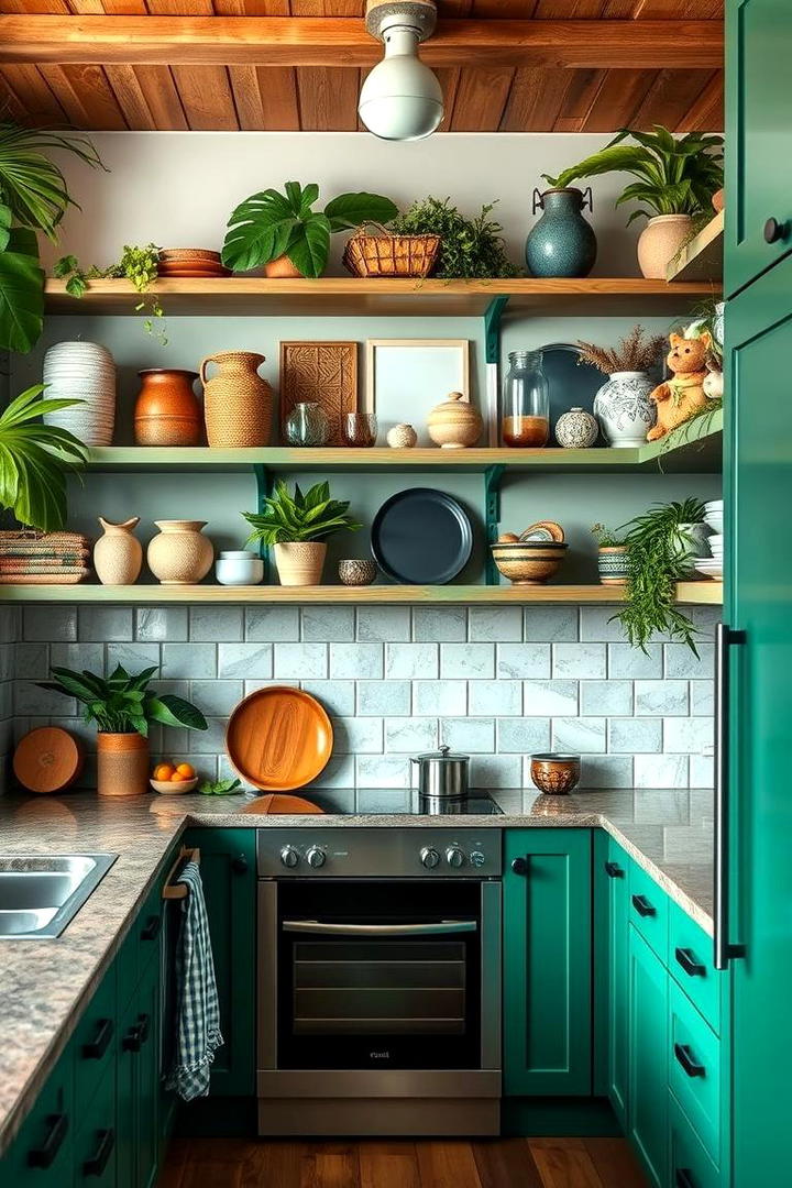 Open Jungle Green Shelving - 21 Green Kitchen Cabinet Ideas