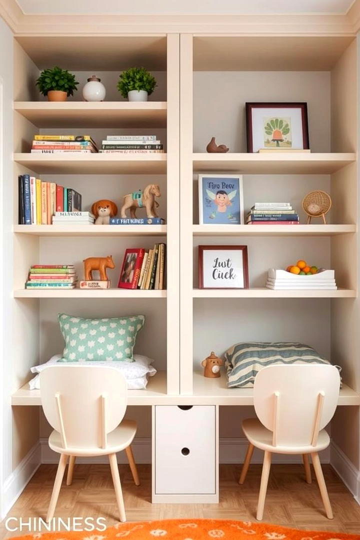 Open Shelving Displays - 21 Boy and Girl Shared Small Room Ideas