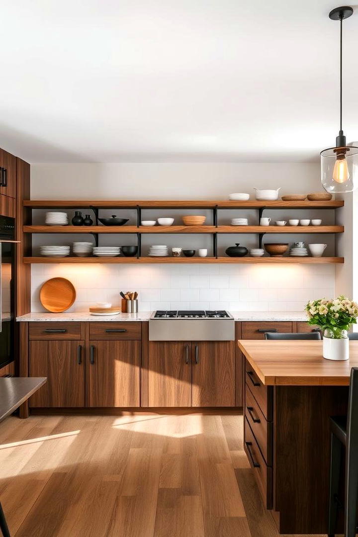 Open Shelving Integration - 30 Dark Wood Kitchen Cabinets