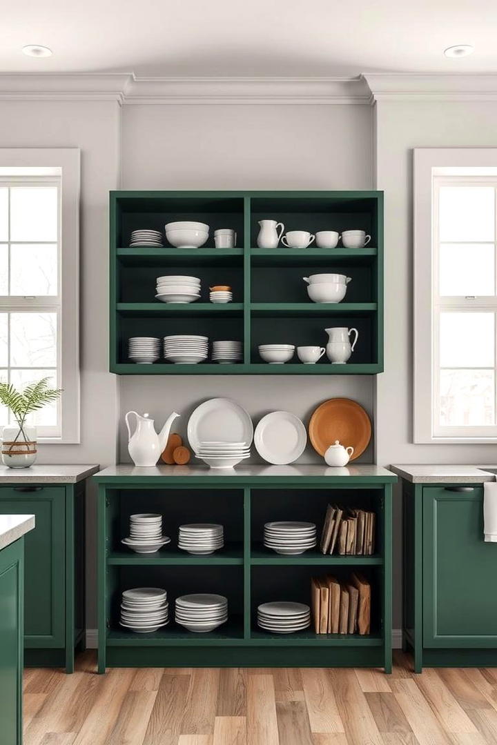 Open Shelving in Dark Green - 21 Dark Green Kitchen Ideas