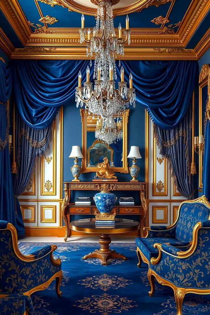 Opulent Blue Living with Gold Sparkle - 30 Blue and Gold Living Room Ideas