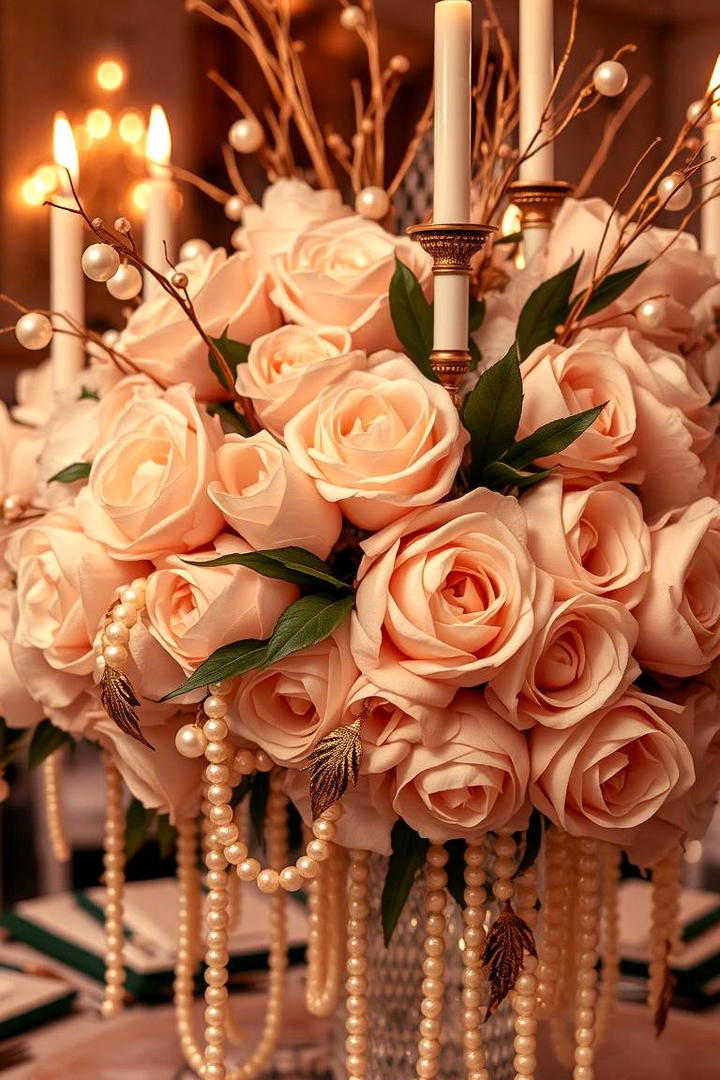 Opulent Pearls and Roses Centerpiece - 30 Tall Wedding Centerpiece Ideas