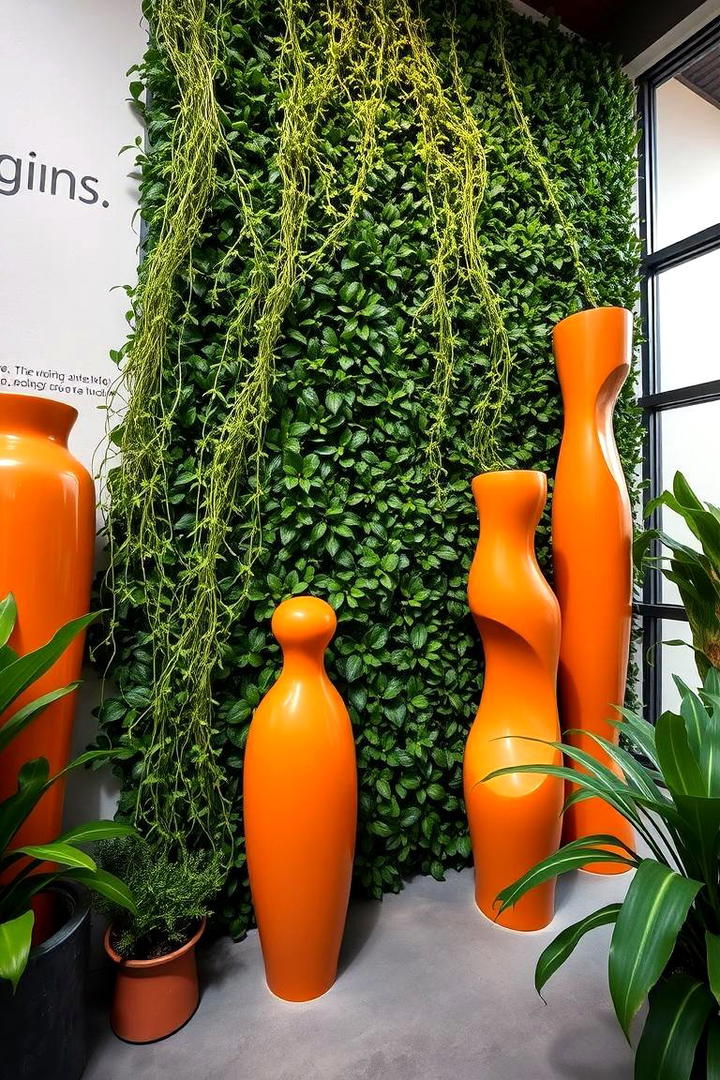 Organic Green Walls with Bold Orange Accessories - 30 Green and Orange Living Room Ideas