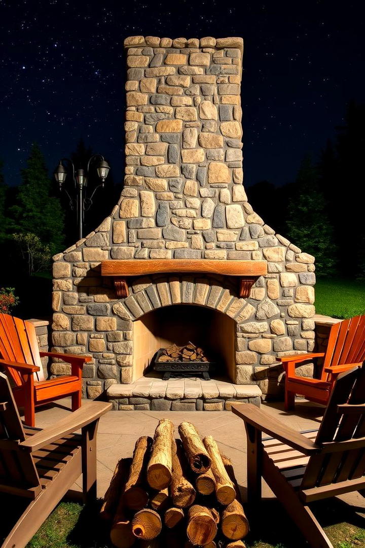 Outdoor Stone Fireplace - 30 Rustic Outdoor Kitchen Ideas