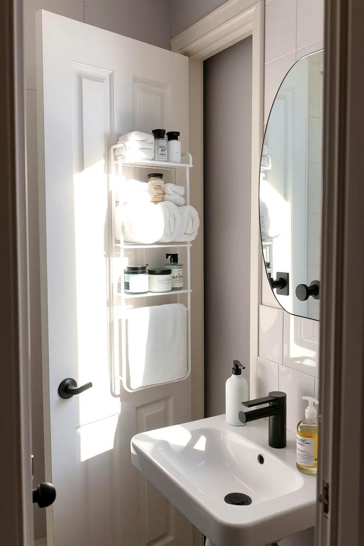 Over the Door Racks for Quick Access - 21 Small Bathroom Storage Ideas