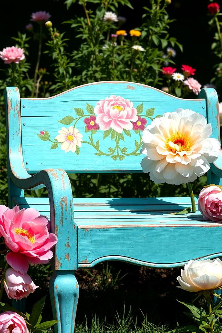 Painted Vintage Garden Bench - 30 Garden Bench Ideas