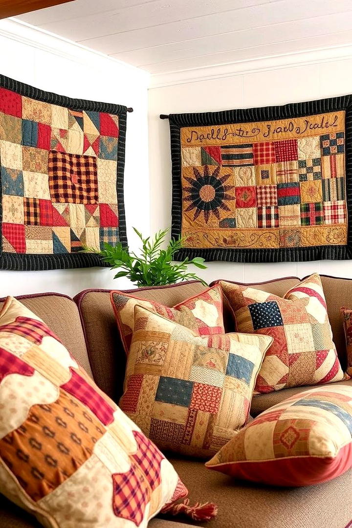 Patchwork Textile Art - 21 Country Living Room Ideas