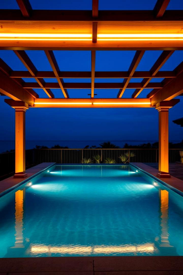 Patio Pergola with Ambient Lighting - 30 Pool Shade Ideas