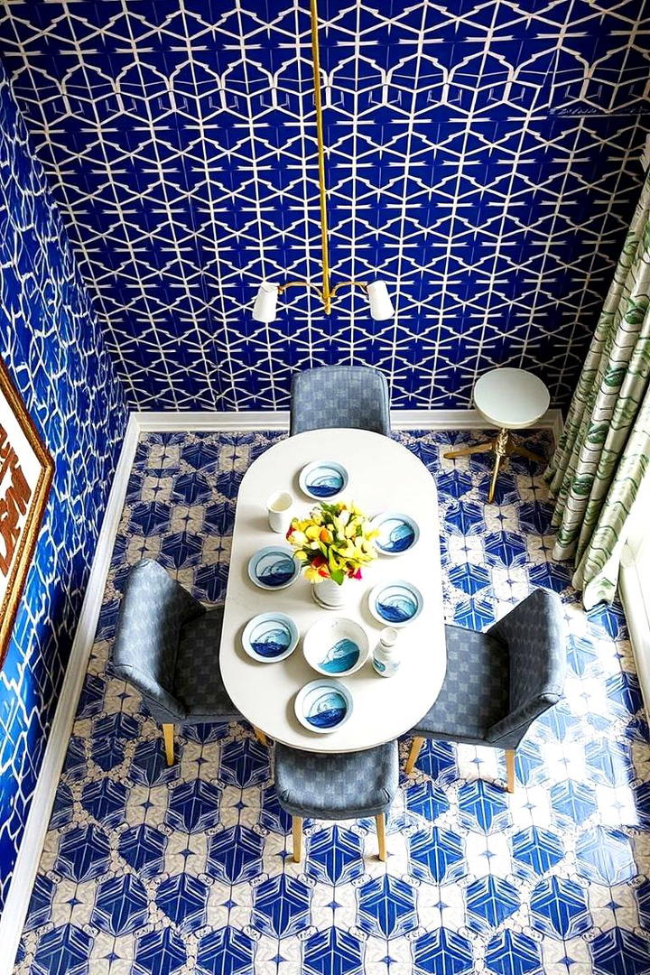 Patterned Blue Details - 21 Blue Dining Room Ideas