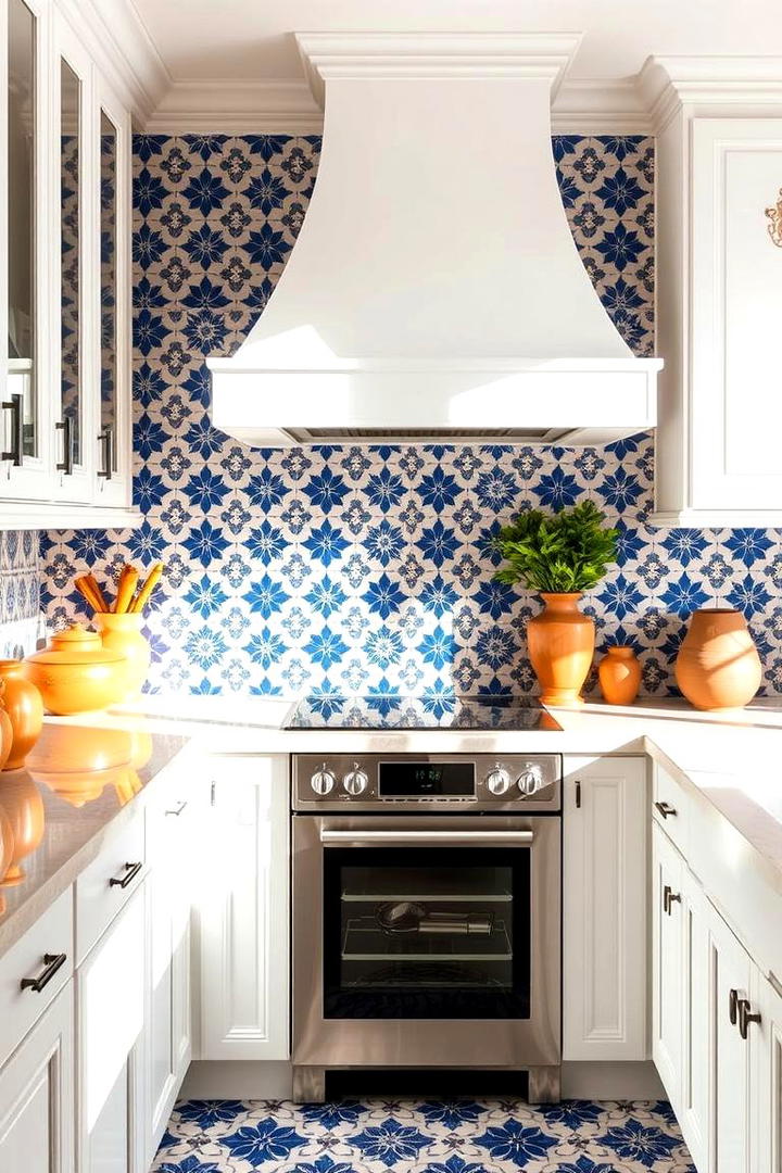 Patterned Cement Tiles - 21 White Cabinet Kitchen Backsplash Ideas