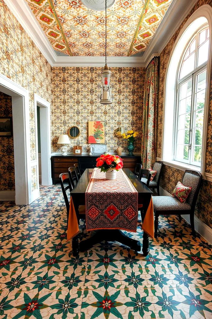 Patterned Flooring Finesse - 30 Boho Dining Room Ideas