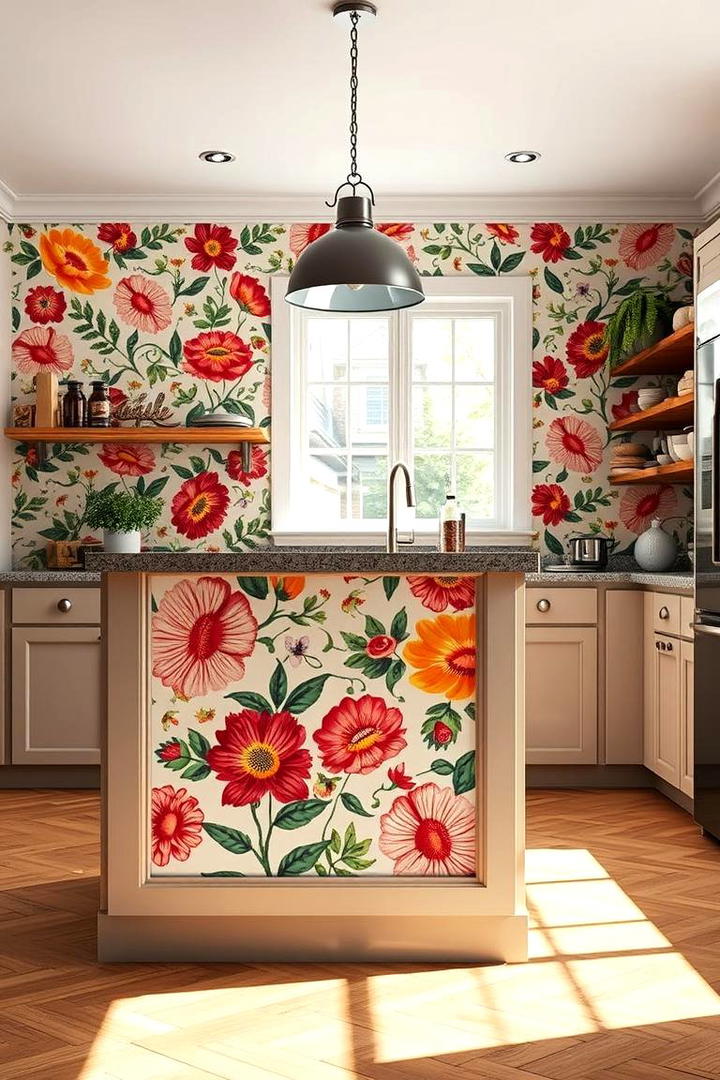 Patterned Wallpaper Backdrop - 21 Kitchen Island Back Panel Ideas