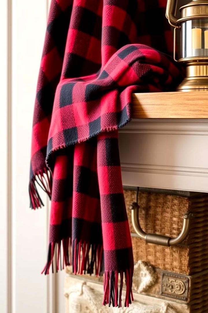 Plaid Accent Throw - 30 Fall Mantel Decor Ideas