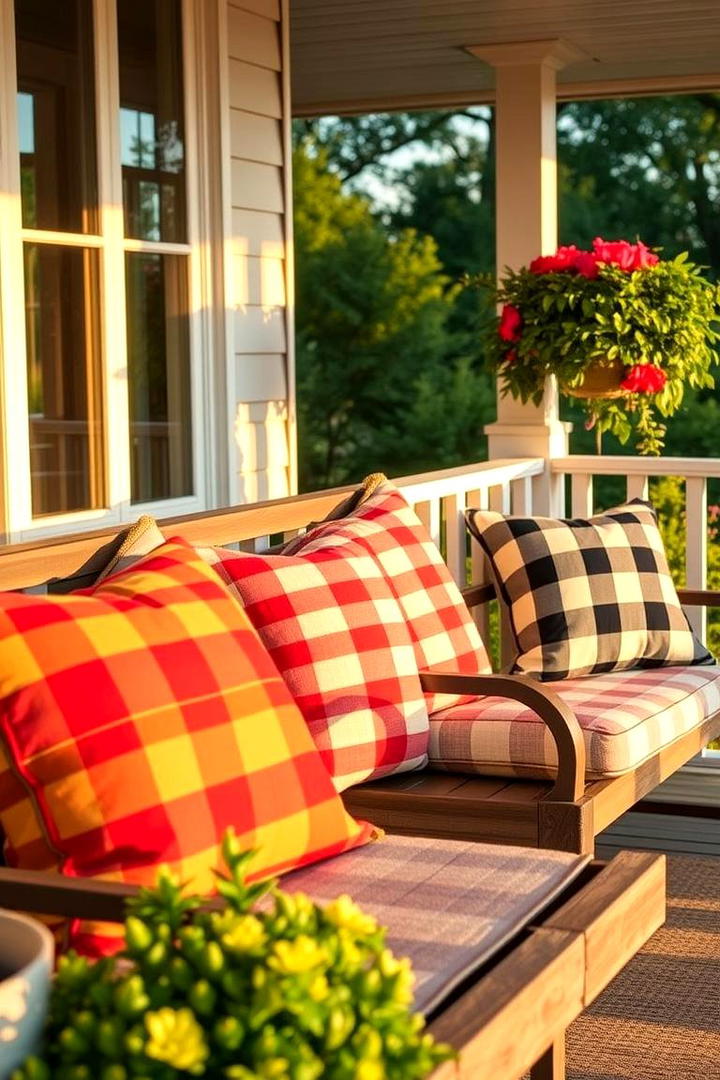 Plaid Outdoor Cushions - 21 Fall Porch Decor Ideas