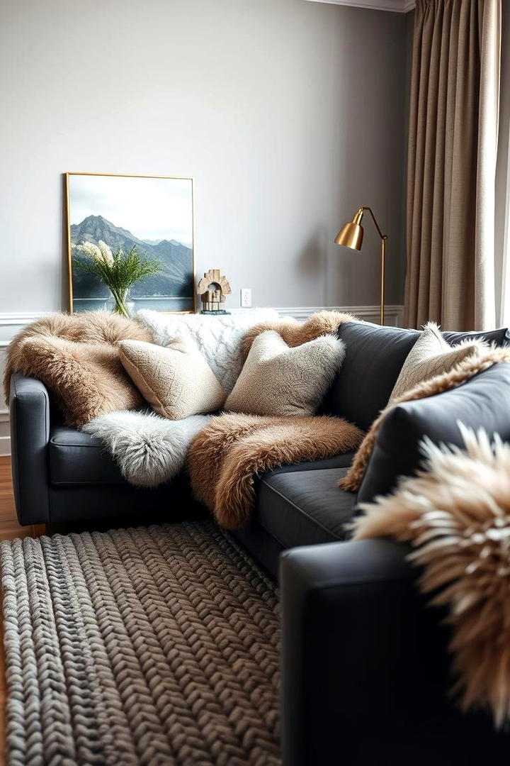 Plush Textural Layers - 21 dark grey couch living room ideas