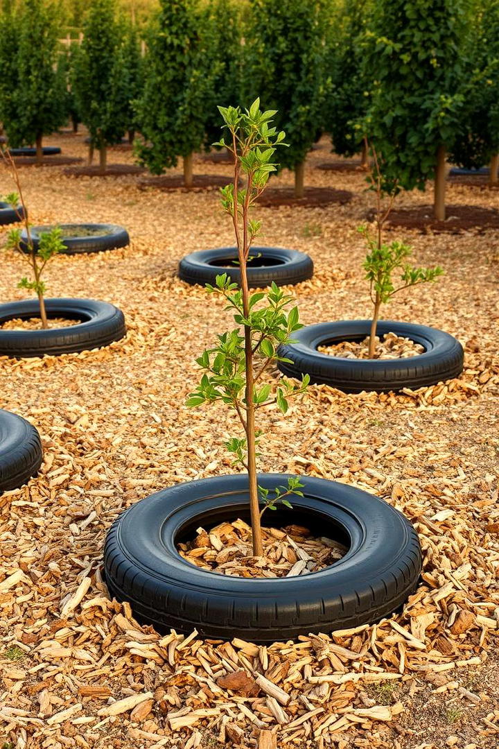 Practical Tyre Weed Barriers - 21 Recycled Tyre Garden Art Ideas