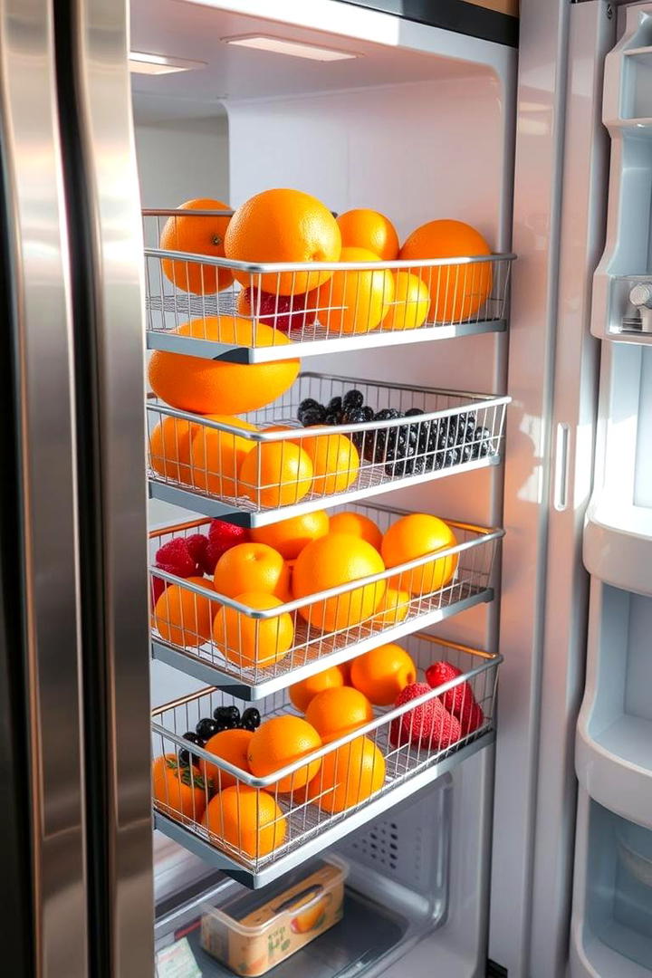 Pull out Basket Arrangement - 30 Fridge Organization Ideas