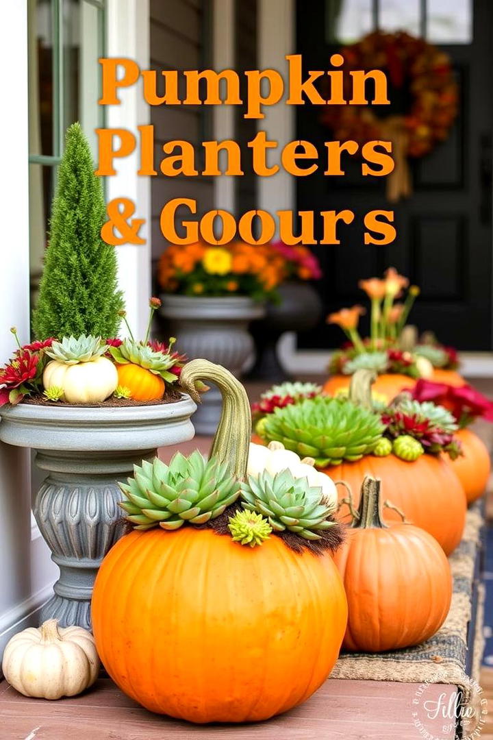 Pumpkin Planters and Gourds - 21 fall outdoor decorating ideas