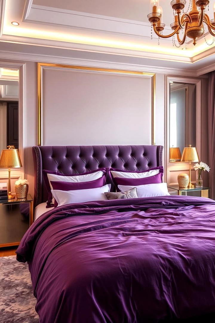 Purple Bedding with Metallic Accents - 17 Purple Bedroom Ideas