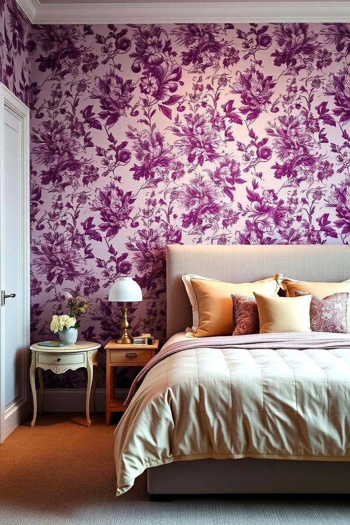 Purple Wallpaper with Floral Patterns - 17 Purple Bedroom Ideas