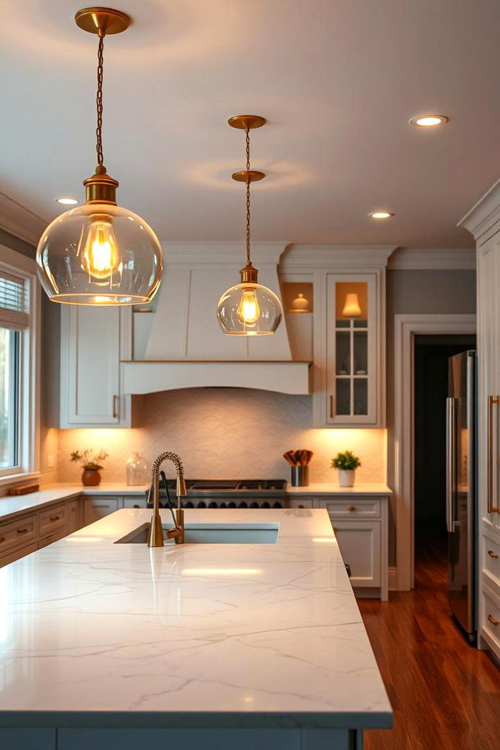 Radiant Lighting with Warm Gold Accents - 21 White and Gold Kitchen Ideas