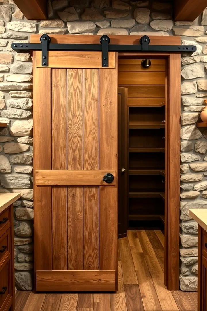 Reclaimed Barn Door Pantry - 30 Cabin Kitchen Ideas