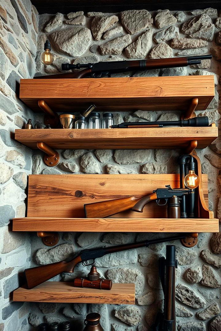 Reclaimed Wood Shelves - 30 Hunting Trophy Room Ideas