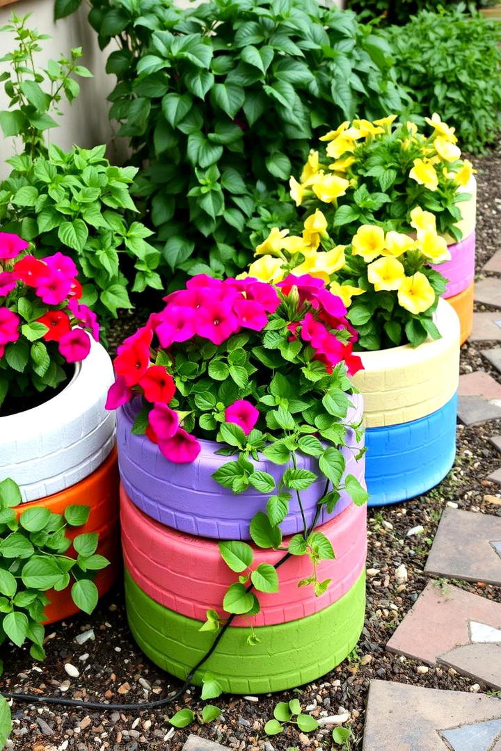 Recycled Tire Planters - 30 Rustic Patio Ideas