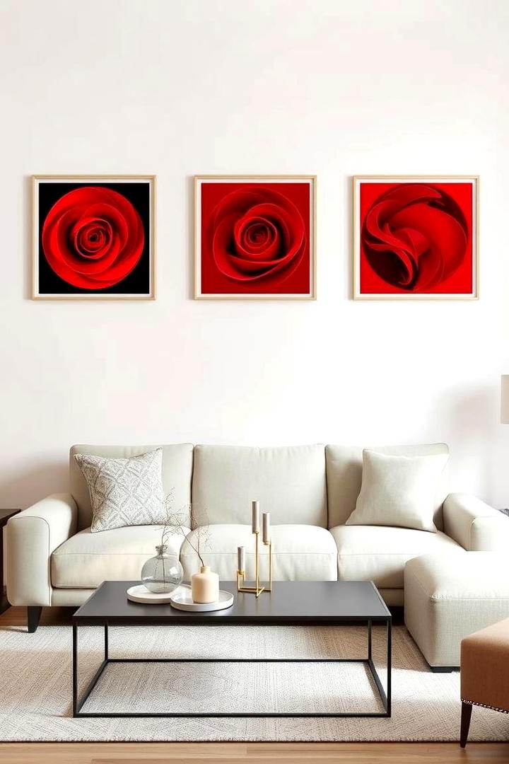 Red Artwork on Neutral Walls - 17 Red Living Room Ideas