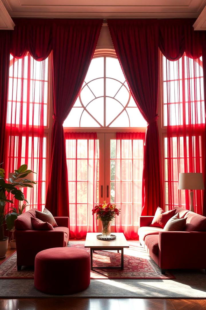 Red Curtains for Rich Texture - 17 Red Living Room Ideas