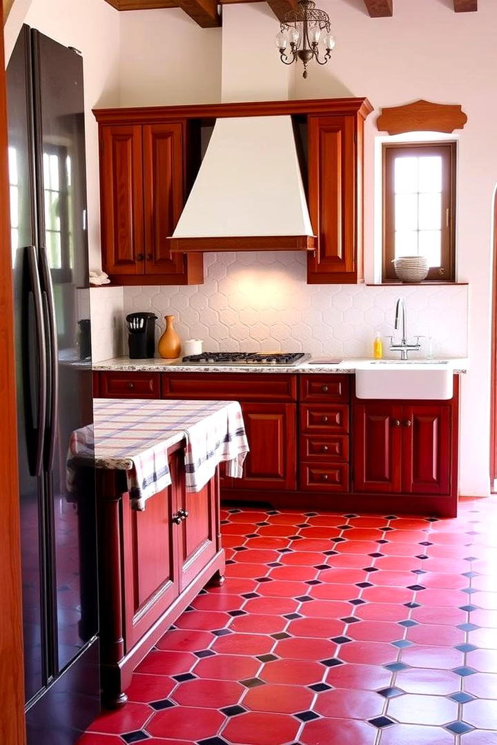 Red Floor Tiles for a Striking Base - 17 Red Kitchens