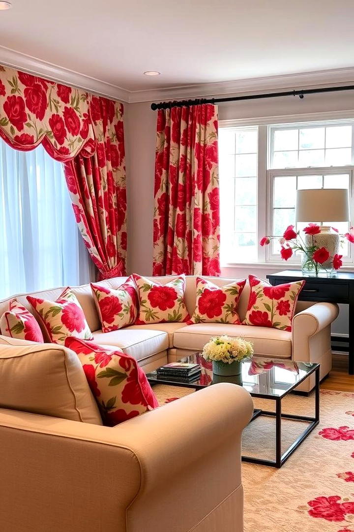 Red Floral Prints for a Fresh Look - 17 Red Living Room Ideas