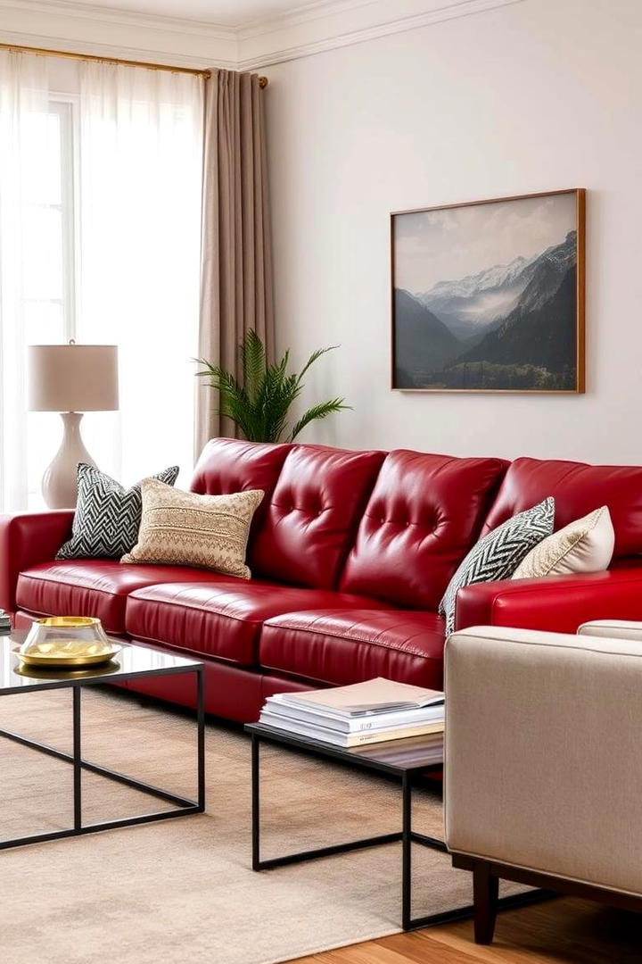 Red Leather Furniture for a Luxurious Touch - 17 Red Living Room Ideas