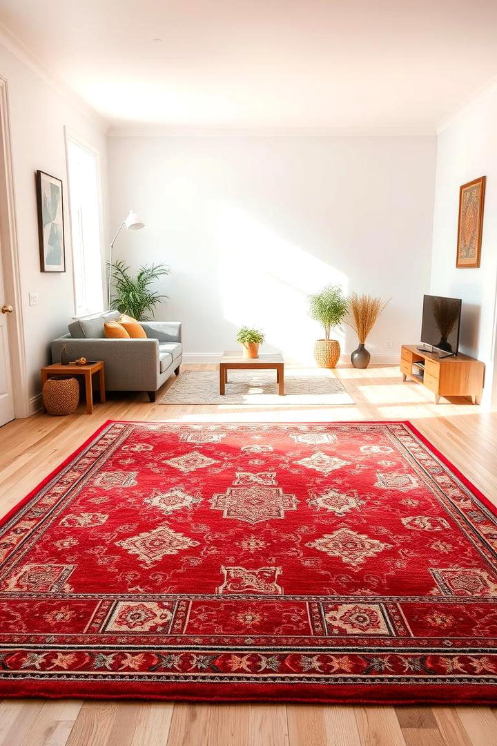 Red Rug for Contrast and Texture - 17 Red Living Room Ideas