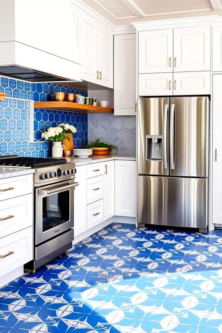 Refined Blue Patterned Flooring - 30 Blue and White Decor Ideas