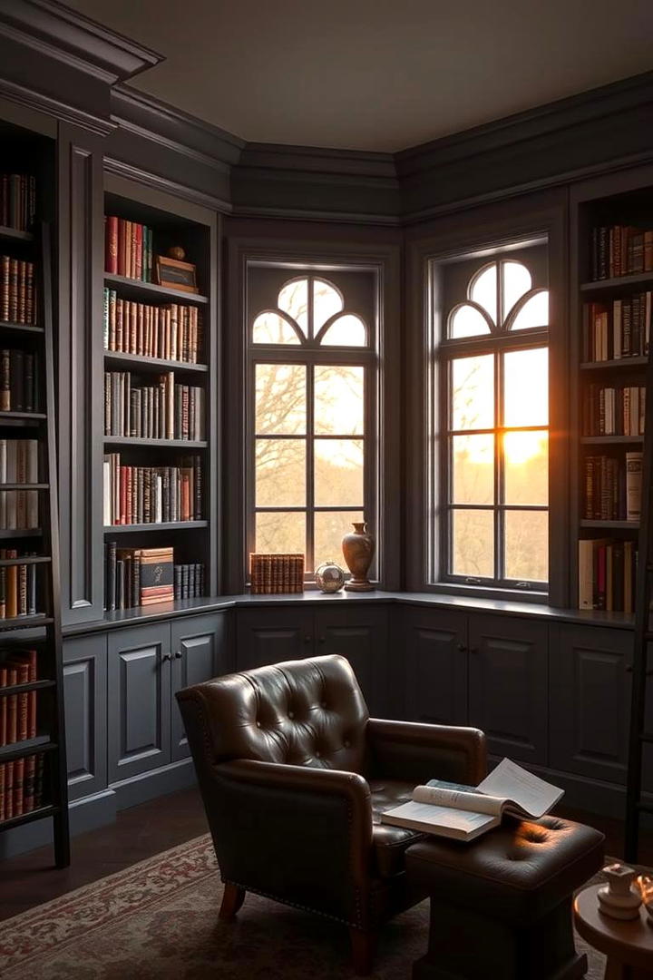 Refined Home Library Nook - 30 Grey House With Black Trim