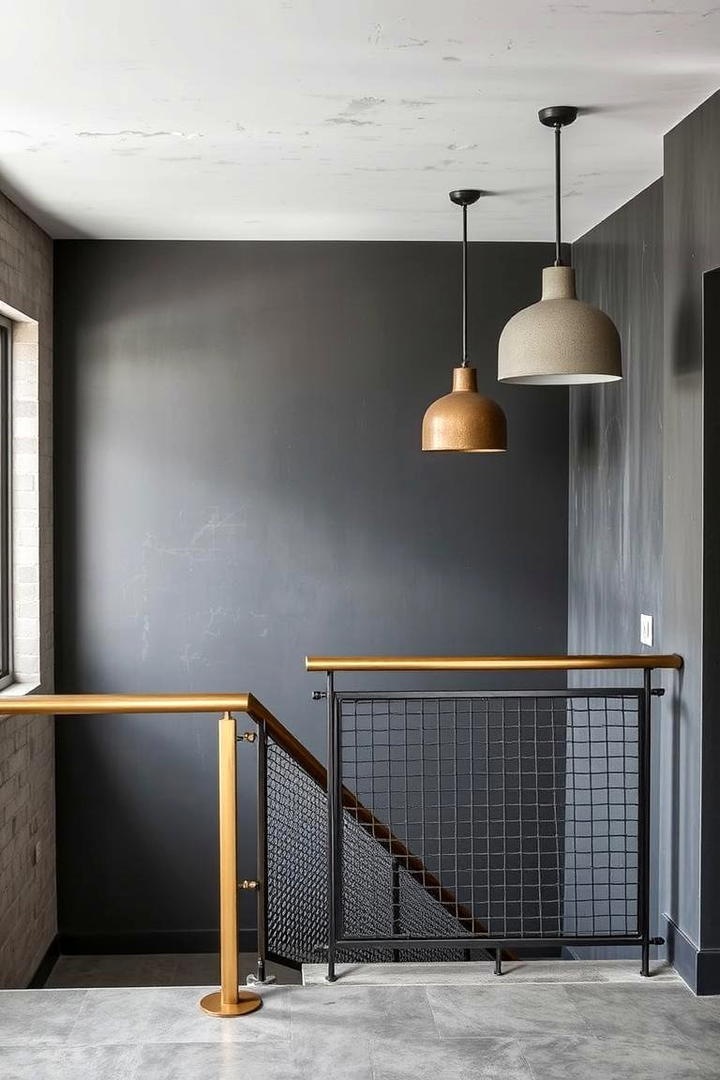 Refined Metal Accents Landing - 30 Stair Landing Ideas