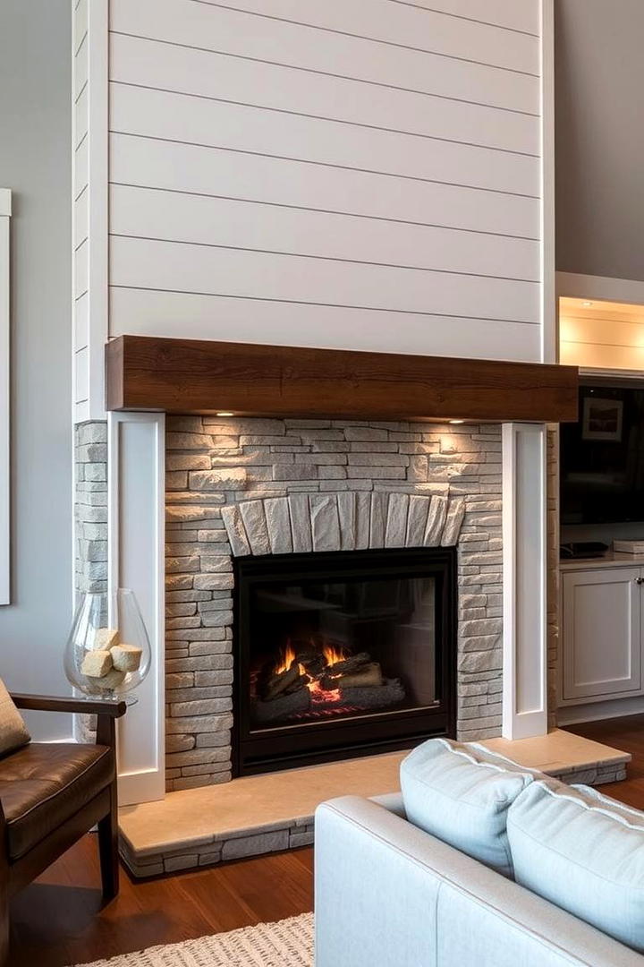 Refined Shiplap with Stone Accents - 21 Shiplap Fireplace Ideas