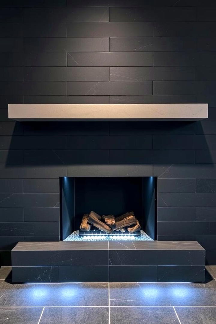 Refined Slate Minimalism - 21 Stone Fireplace Ideas