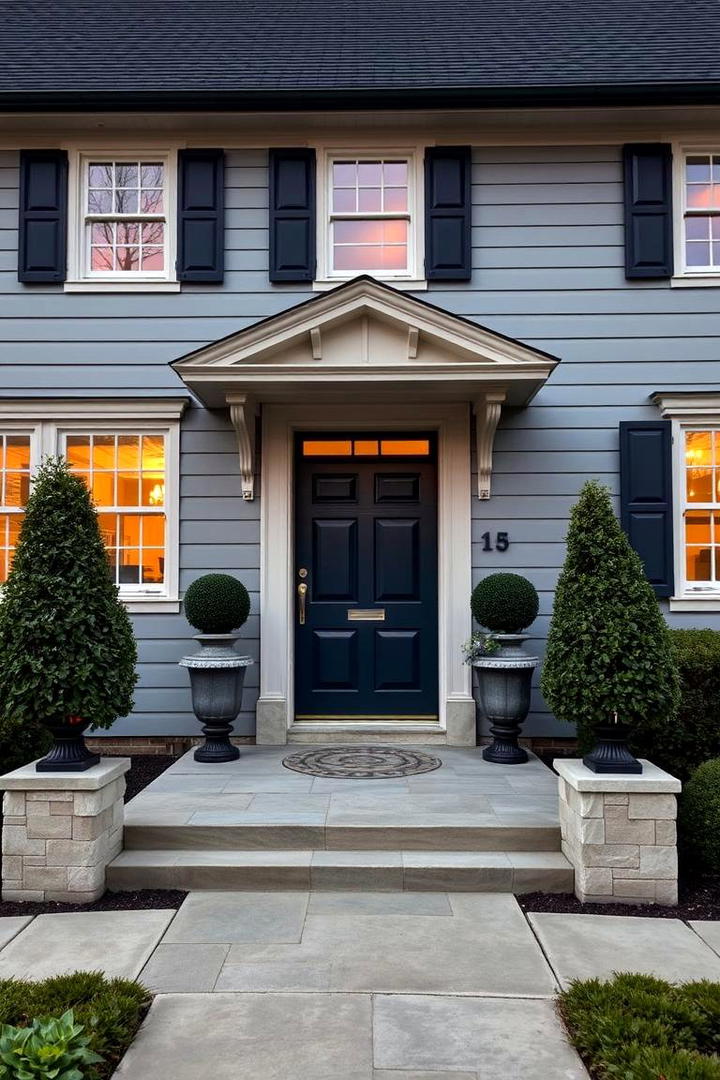 Refined and Sophisticated Aesthetic - 30 Grey House With Blue Door Ideas