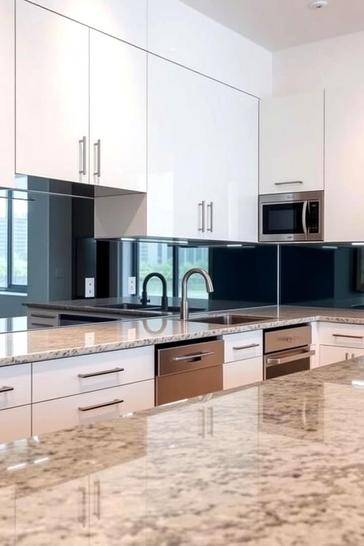 Reflective Mirror Finish - 21 Backsplash Ideas for White Cabinets and Granite Countertops