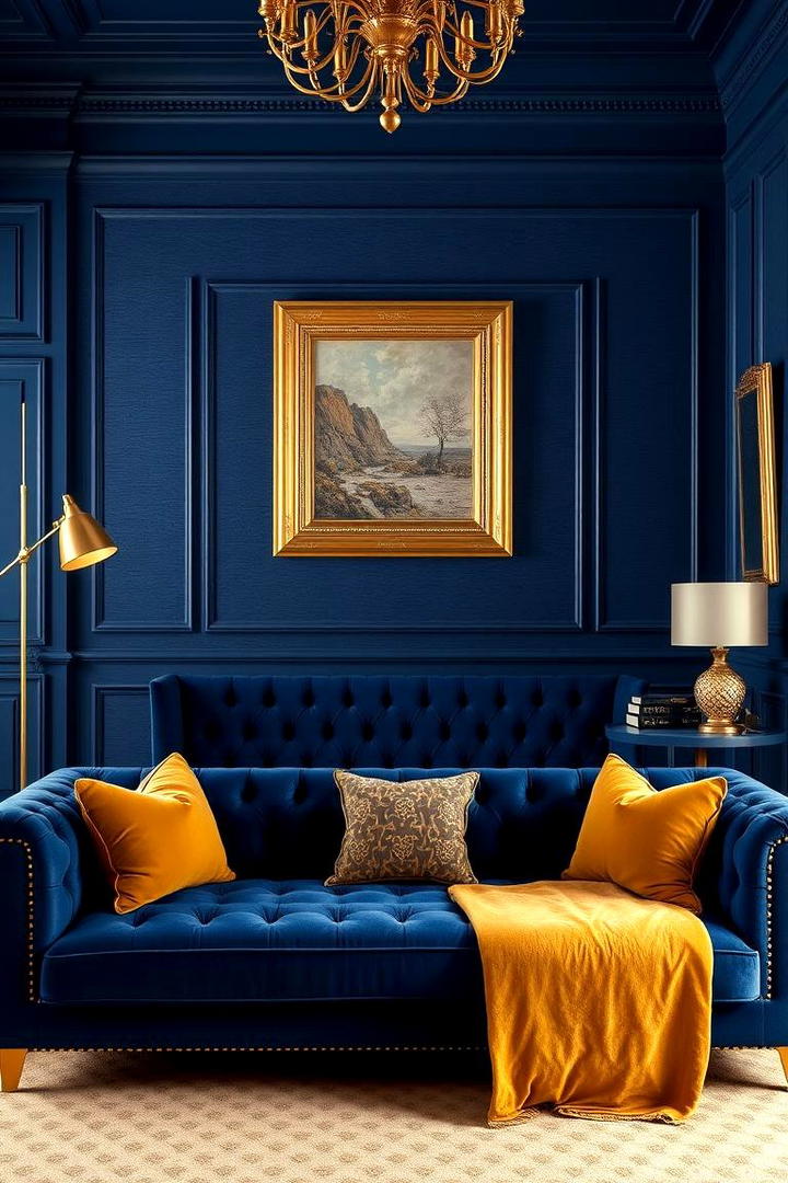 Regal Navy with Golden Touch - 30 Blue and Gold Living Room Ideas