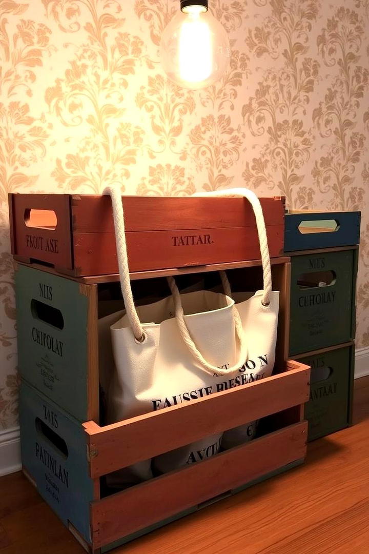 Repurposed Crate Purse Holder - 30 Purse Storage Ideas