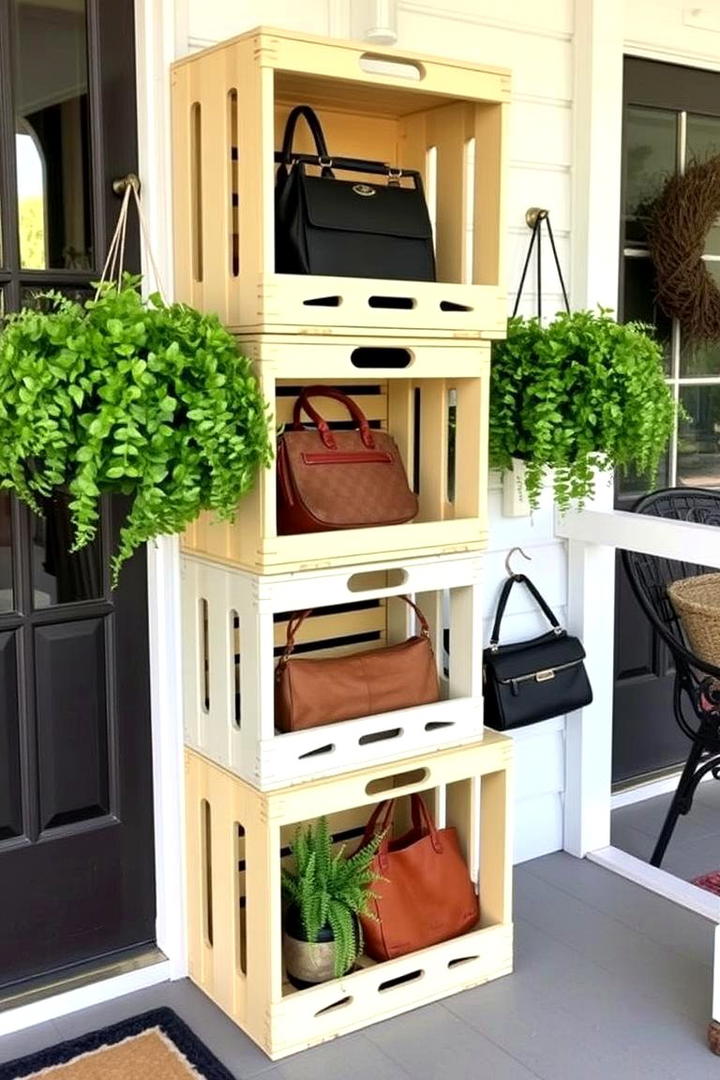 Repurposed Crate Purse Holder - 30 Pots and Pans Storage Ideas