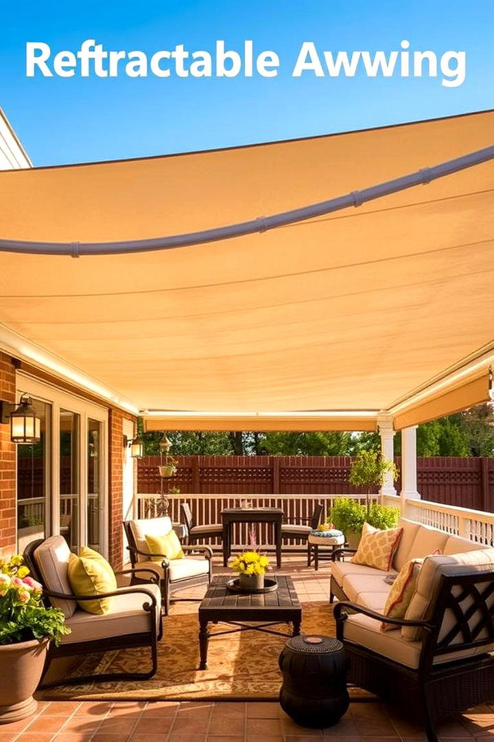 Retractable Awning Elegance - 21 Covered Patio Ideas