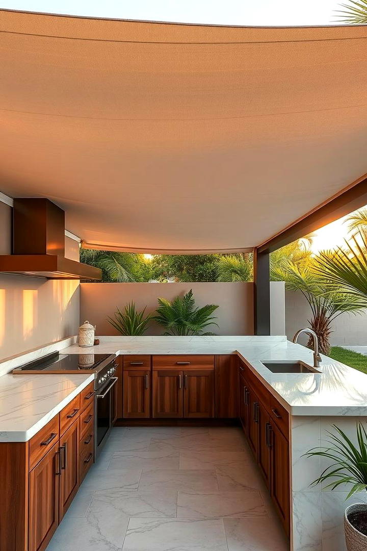 Retractable Shade Retreat - 21 Small Outdoor Kitchen Ideas