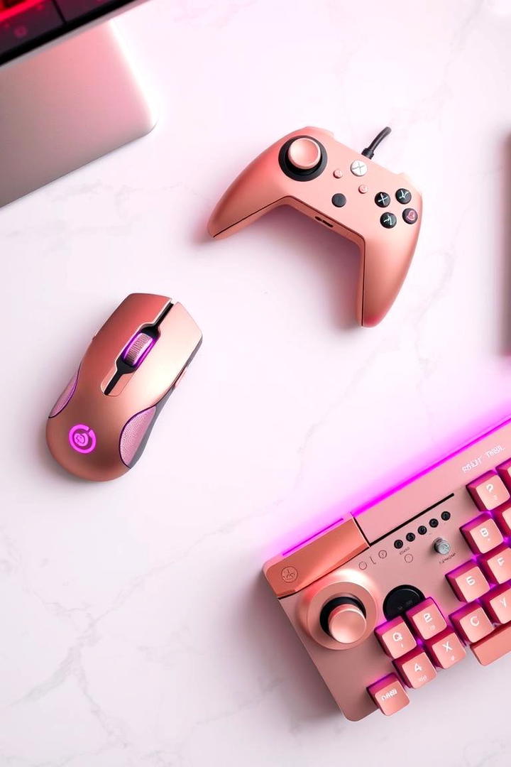 Rose Gold Accented Gaming Accessories - 30 Pink Gaming Setup Ideas