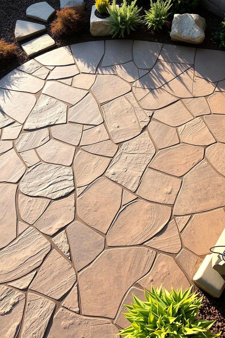 Rugged Natural Accents - 21 Stamped Concrete Patio Ideas