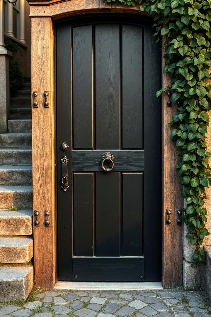 Rustic Black with Natural Textures - 21 Black Front Door Ideas